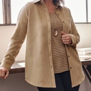 J. Jill Womens NWOT Wearever Luxe Faux Suede Shirt Jacket Shacket Boho Brown XL